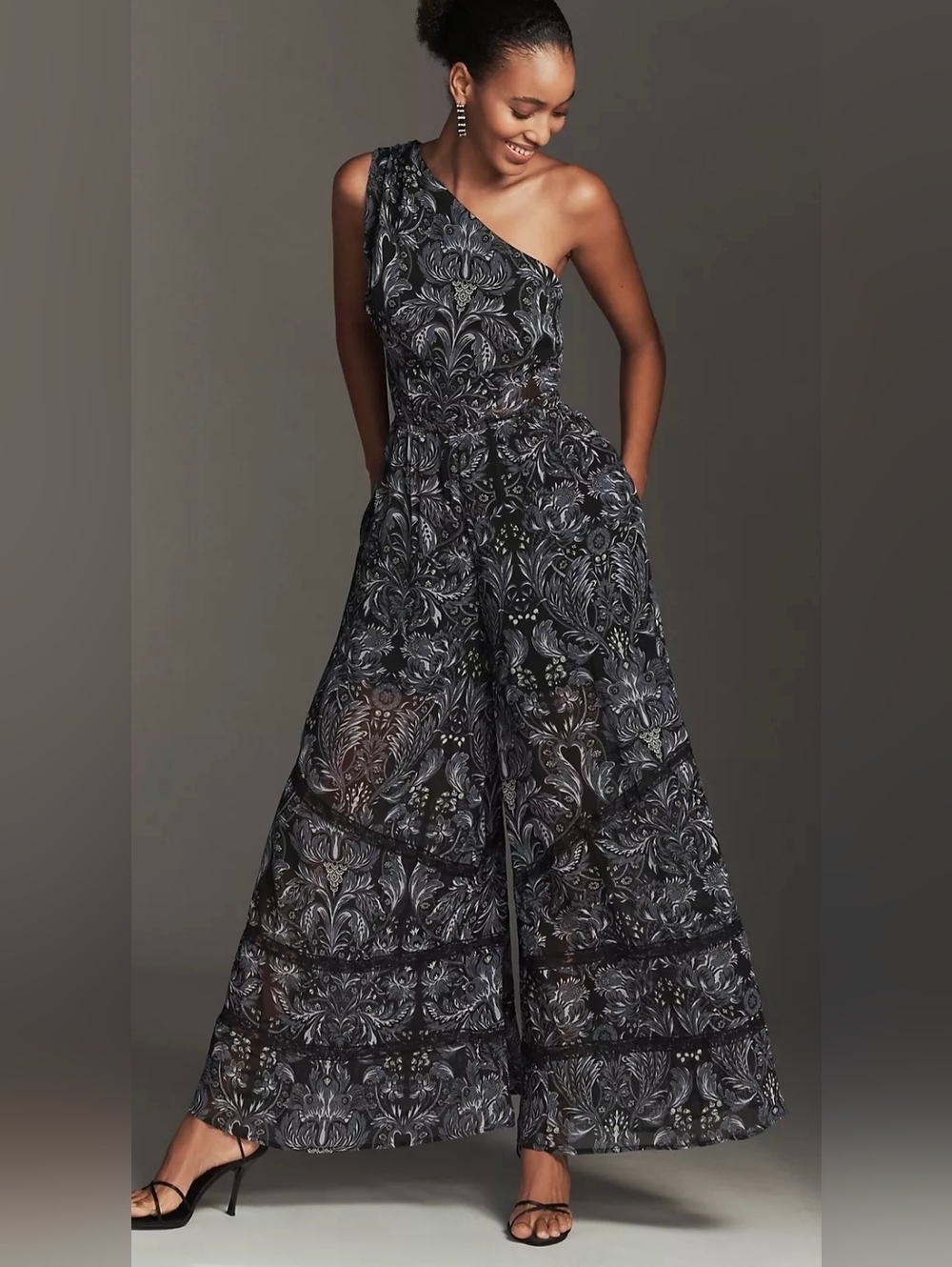 Anthropologie One-Shoulder Wide Leg Printed Jumpsuit
